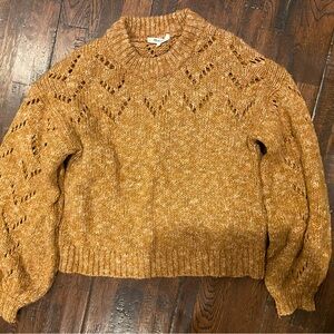 Madewell Tan Crew Neck Sweater with Lace Pattern and Chunky Knit
